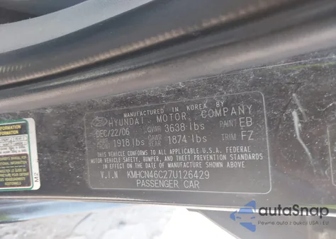 2007 Hyundai Accent Gls из США, поврежденный, VIN KMHCN46C27U126429